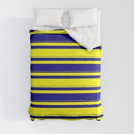 [ Thumbnail: Yellow & Blue Colored Lined/Striped Pattern Comforter ]