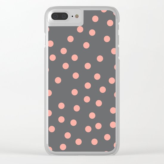 Simply Dots Salmon Pink on Storm Gray Clear iPhone Case