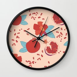 Pomegranate fruit and flower pink and ochre pattern Wall Clock