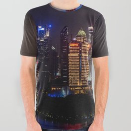 China Photography - Tall Lit Up Skyscrapers In Down Town Shang Hai At Night All Over Graphic Tee