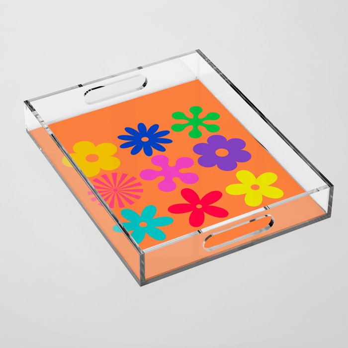 Colorful- Retro-flower-ornaments Acrylic Tray