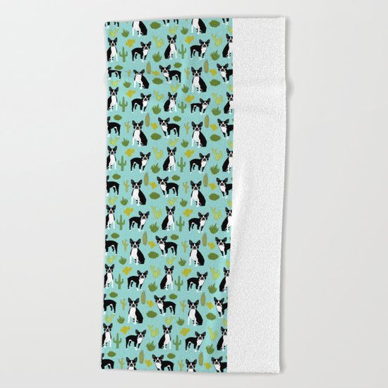 Boston Terrier cactus desert southwest baby mint dog art boston terrier owners pet portraits furbey Beach Towel