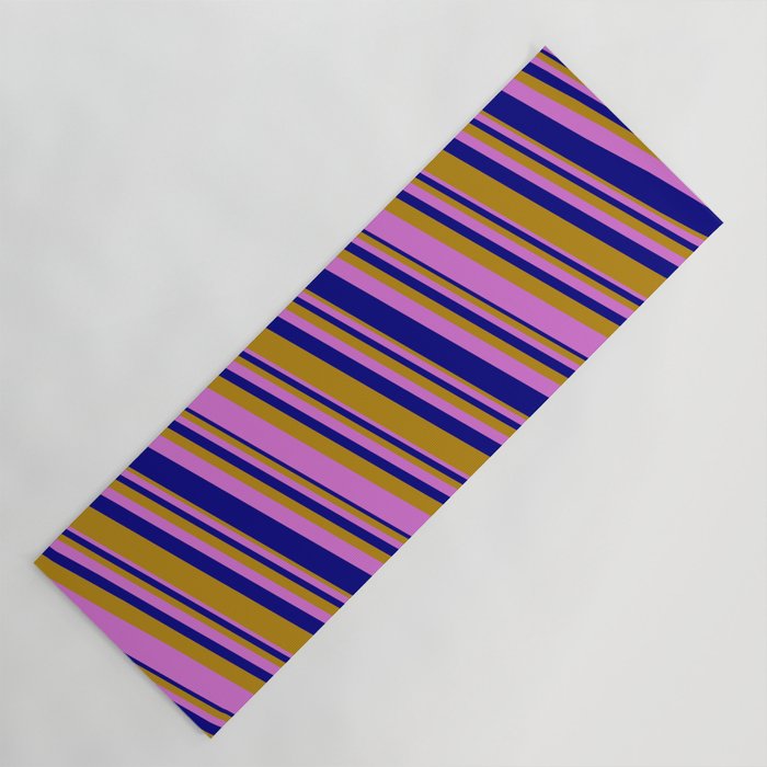 Dark Goldenrod, Orchid, and Blue Colored Striped/Lined Pattern Yoga Mat