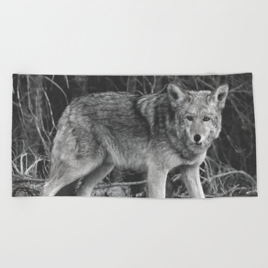 Mighty Wolf (Black & White) Beach Towel