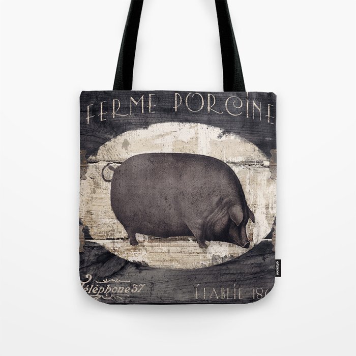Vintage French Farm Sign Pig Tote Bag