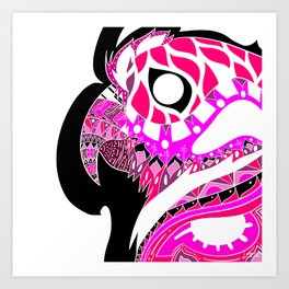 mexican parrot loro bird ecopop in pink floral totonac patterns art Art Print