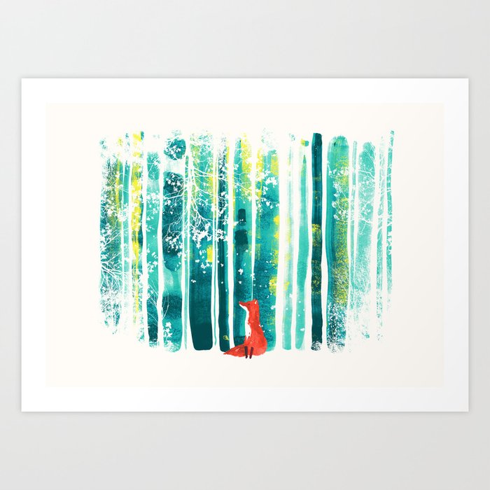Fox in quiet forest Art Print