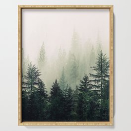 Foggy Pine Trees Serving Tray