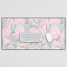 Linen textured Hydrangeas on Pink  Desk Mat