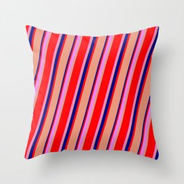[ Thumbnail: Dark Salmon, Blue, Red, and Violet Colored Lines Pattern Throw Pillow ]