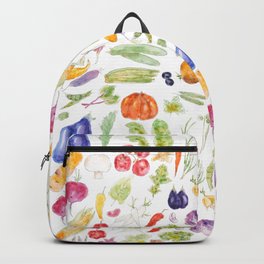 colorful vegetable ink and watercolor collection  Backpack | Asparagus, Painting, Eggplant, Tomato, Okra, Potato, Beet, Peas, Mint, Cabbage 