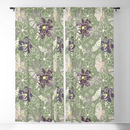 plum purple sage doodle feathers and flowers Blackout Curtain