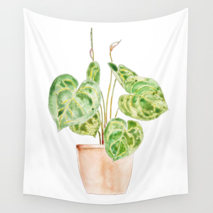 green indoor plant watercolor 1 Wall Tapestry
