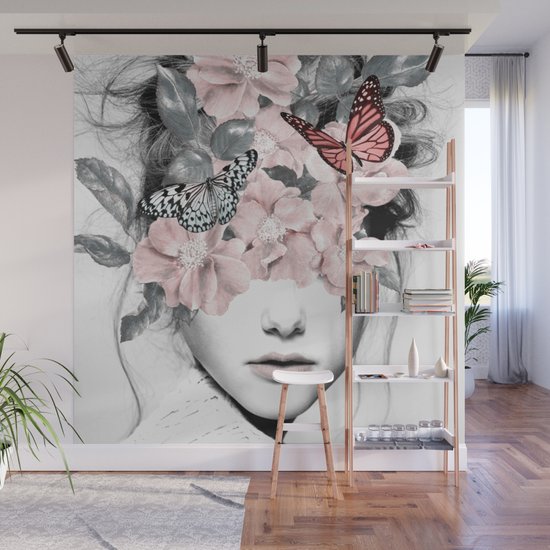 WOMAN WITH FLOWERS 10 Wall Mural by dada22 | Society6