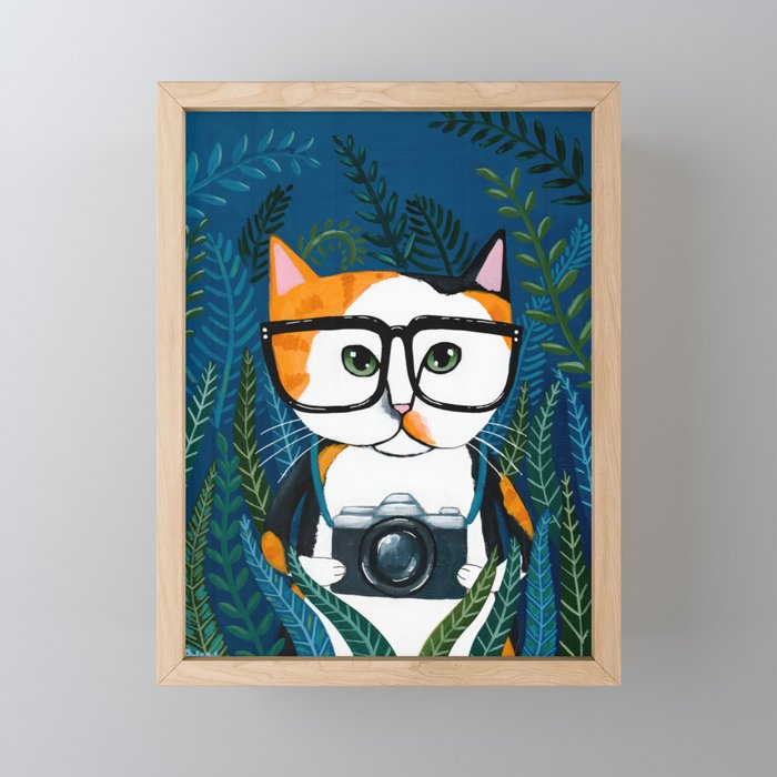 The Calico Photographer Cat Framed Mini Art Print
