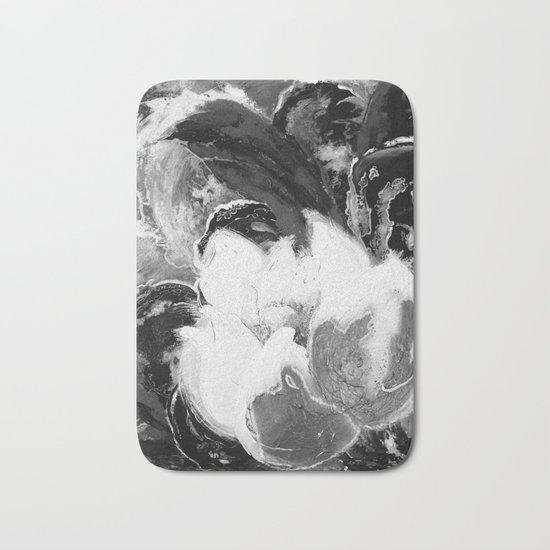 Purple Peonies in Gold with Red - Black and White Bath Mat