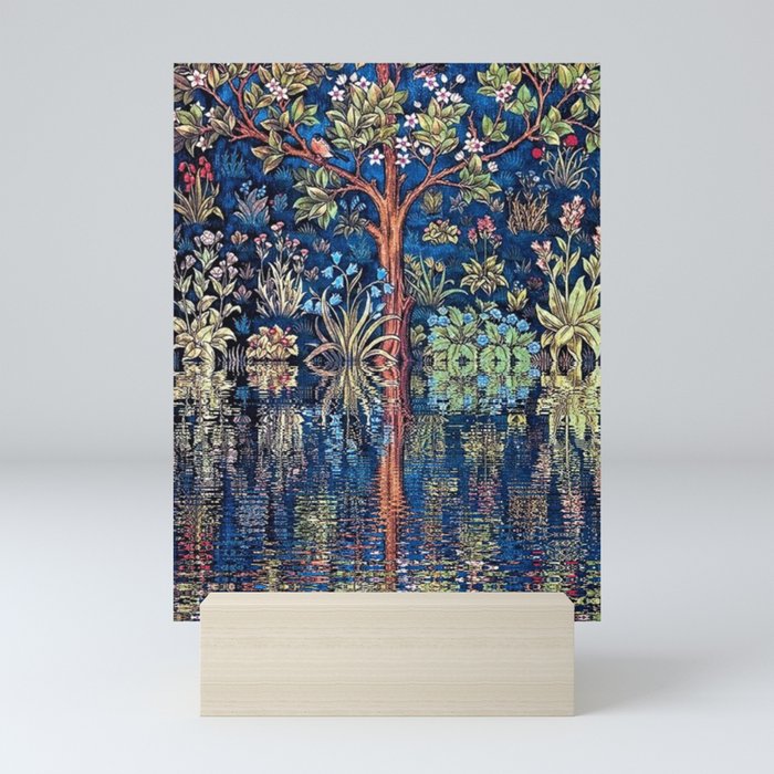 Tree of Life reflecting water of garden lily pond twilight blue nature landscape painting Mini Art Print