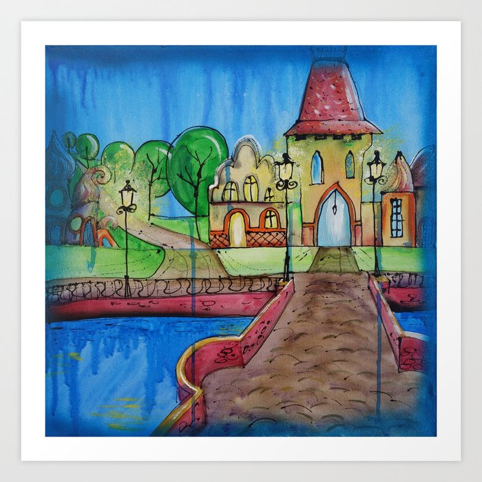 Landscape Painting Fairy Town Acrylic S14 Contemporary Nursery