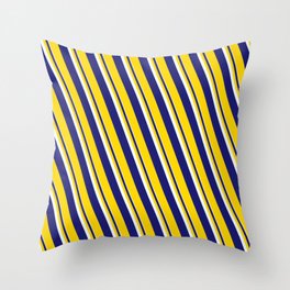 [ Thumbnail: Mint Cream, Midnight Blue & Yellow Colored Lines/Stripes Pattern Throw Pillow ]