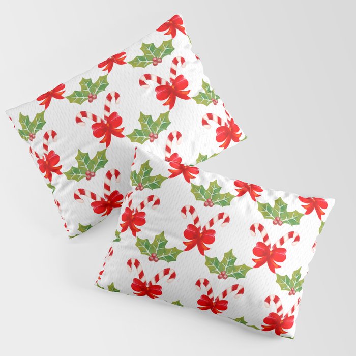 Christmas Pattern Watercolor Candy Bow Mistletoe Pillow Sham