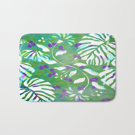Tropical Flowers and Leaves Abstract Bath Mat