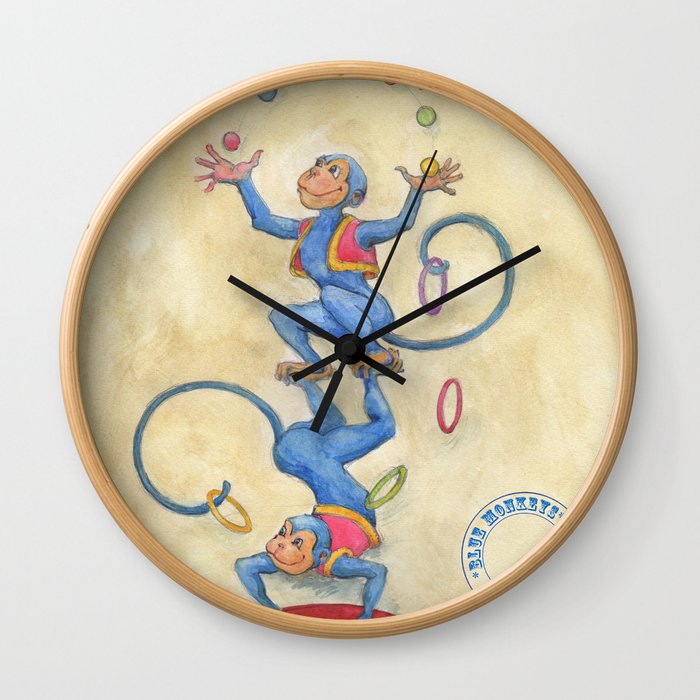 Blue Monkeys Wall Clock