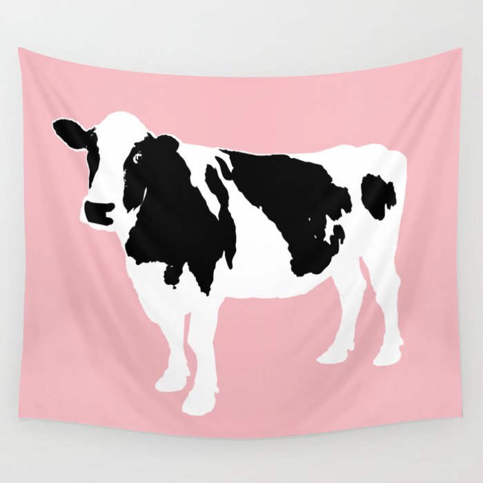 Cow on pink Wall Tapestry