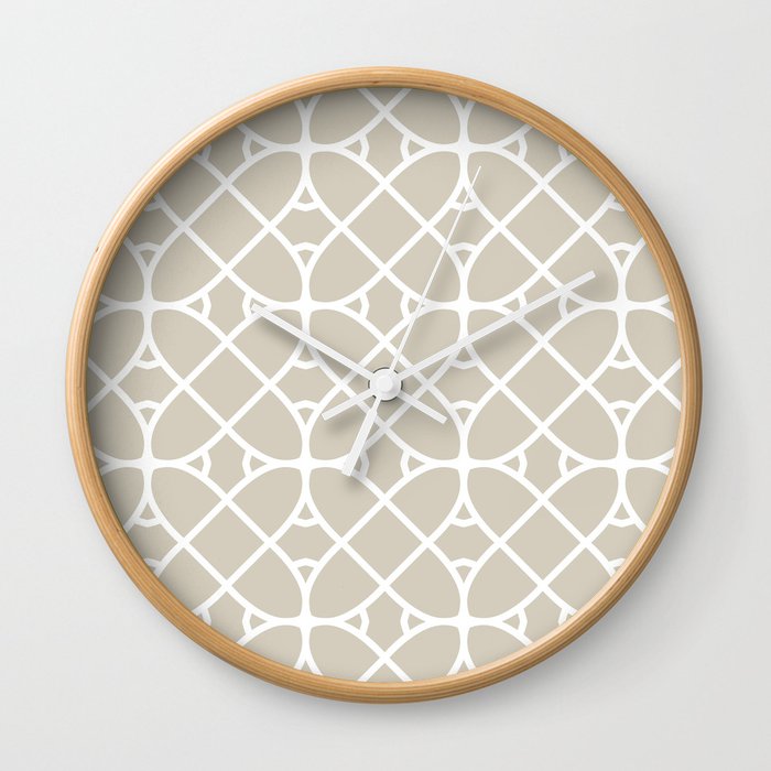 Beige and White Minimal Geometric Shape Pattern Pairs DE 2022 Trending Color Bay Salt DET642 Wall Clock