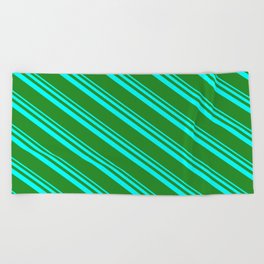 [ Thumbnail: Aqua & Forest Green Colored Lines/Stripes Pattern Beach Towel ]