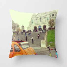 Unfocused Paris Nº 10 | Old car and Sacre Coeur basilica | Out of focus photography Throw Pillow