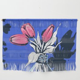 Holland Tulips Bouquet on Cobalt and Delft Blue Wall Hanging