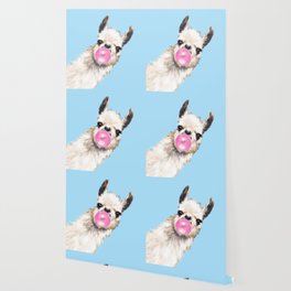 Bubble Gum Sneaky Llama in Blue Wallpaper
