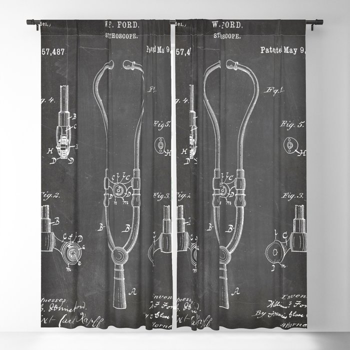 Stethoscope Patent Medical Doctor Nurse Graduation Art Black Chalkboard Blackout Curtain by