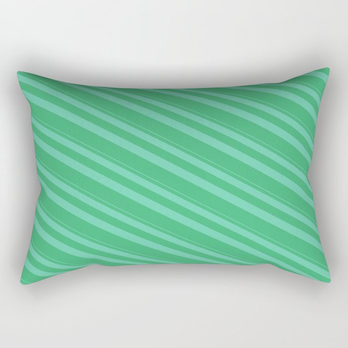 Aquamarine and Sea Green Colored Lined/Striped Pattern Rectangular Pillow