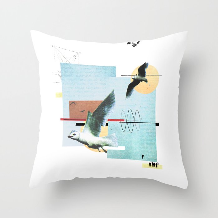 "Seagull" collage Throw Pillow