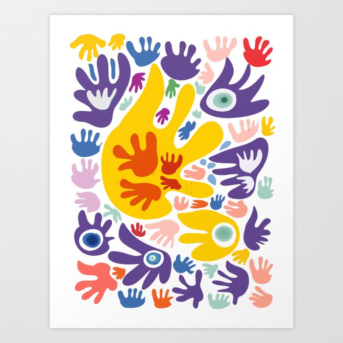 Multicolor Joyful and Peaceful Hands Abstract Art Pattern  Art Print