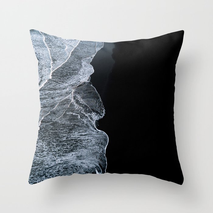 Waves on a black sand beach in iceland - minimalist Landscape Photography Throw Pillow