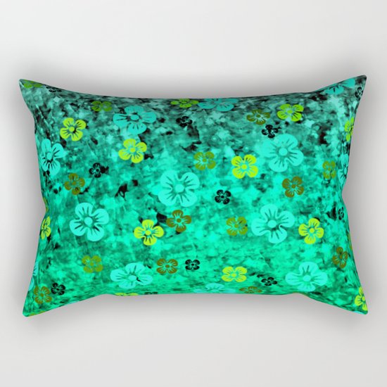 LUCK OF THE IRISH Colorful Emerald Green Ombre St Patricks Day Floral Shamrock Four Leaf Clover Art Rectangular Pillow