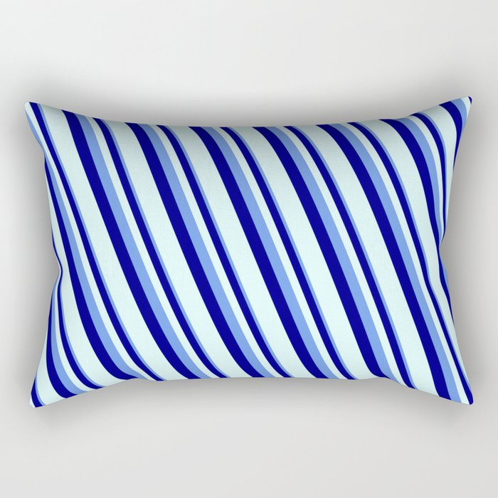 Cornflower Blue, Blue & Light Cyan Colored Stripes/Lines Pattern Rectangular Pillow