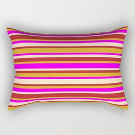 [ Thumbnail: Fuchsia, Bisque, Red, and Goldenrod Colored Lined Pattern Rectangular Pillow ]