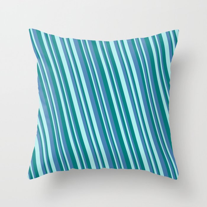 Turquoise, Teal, and Blue Colored Lined/Striped Pattern Throw Pillow