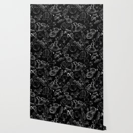 Black and White Toys Outline Pattern Wallpaper