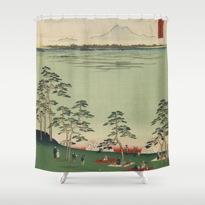 Spring Trees Mountain Ukiyo-e Japanese Art Shower Curtain