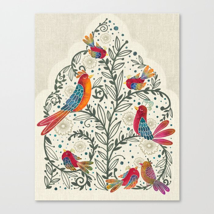 Bia S Nest Bird Family Painting Canvas Print By Syedaaimenfatima Society6