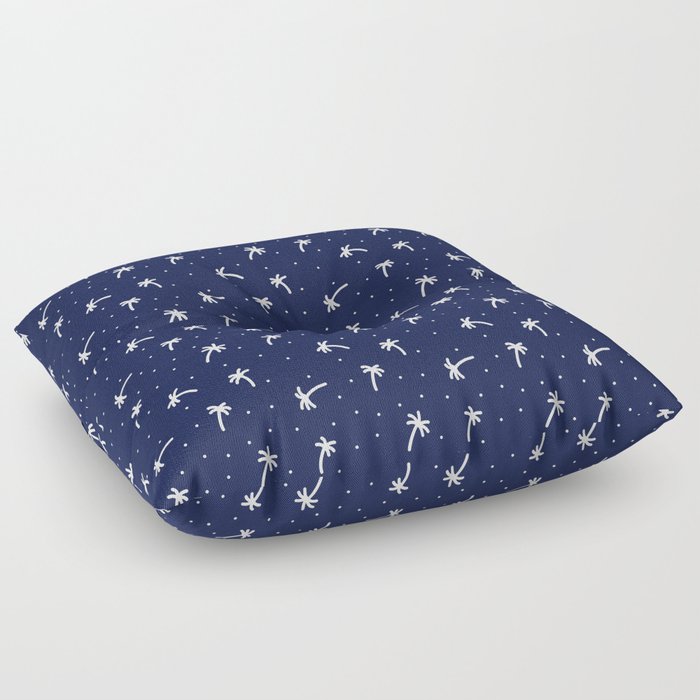 Navy Blue And White Doodle Palm Tree Pattern Floor Pillow