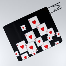 RED HEART ACES CASINO PLAYING CARDS ON BLACK Picnic Blanket