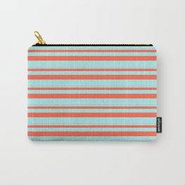 [ Thumbnail: Red & Turquoise Colored Striped/Lined Pattern Carry-All Pouch ]