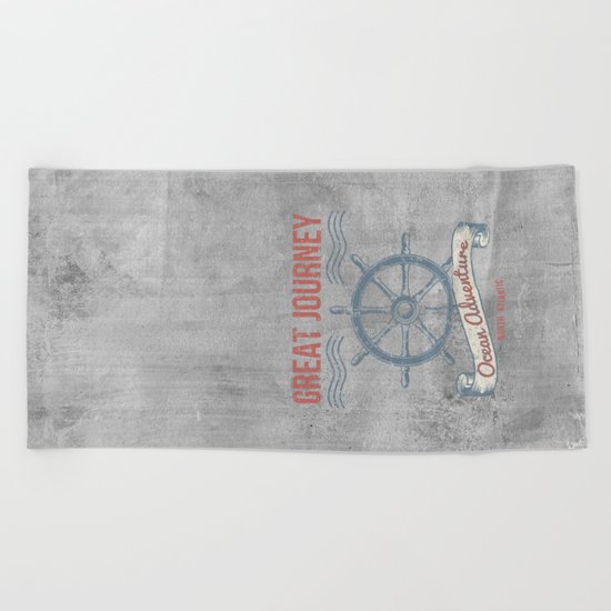 Maritime Design- Great Journey Ocean Adventure on grey abstract background #Society6 Beach Towel