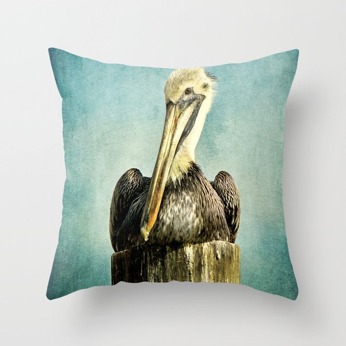 Brown Pelican Art Throw Pillow
