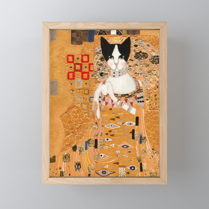 Cat in Gold Framed Mini Art Print